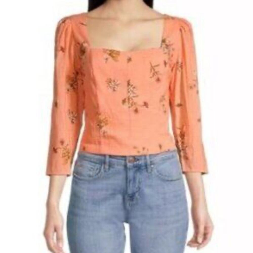 a.n.a Women Light Orange Floral Milkmaid Cropped Blouse Size Medium